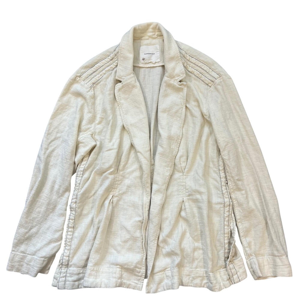 ANTHROPOLOGIE‎ Open Front Linen Blend Blazer Cream Duster Jacket Womens Medium